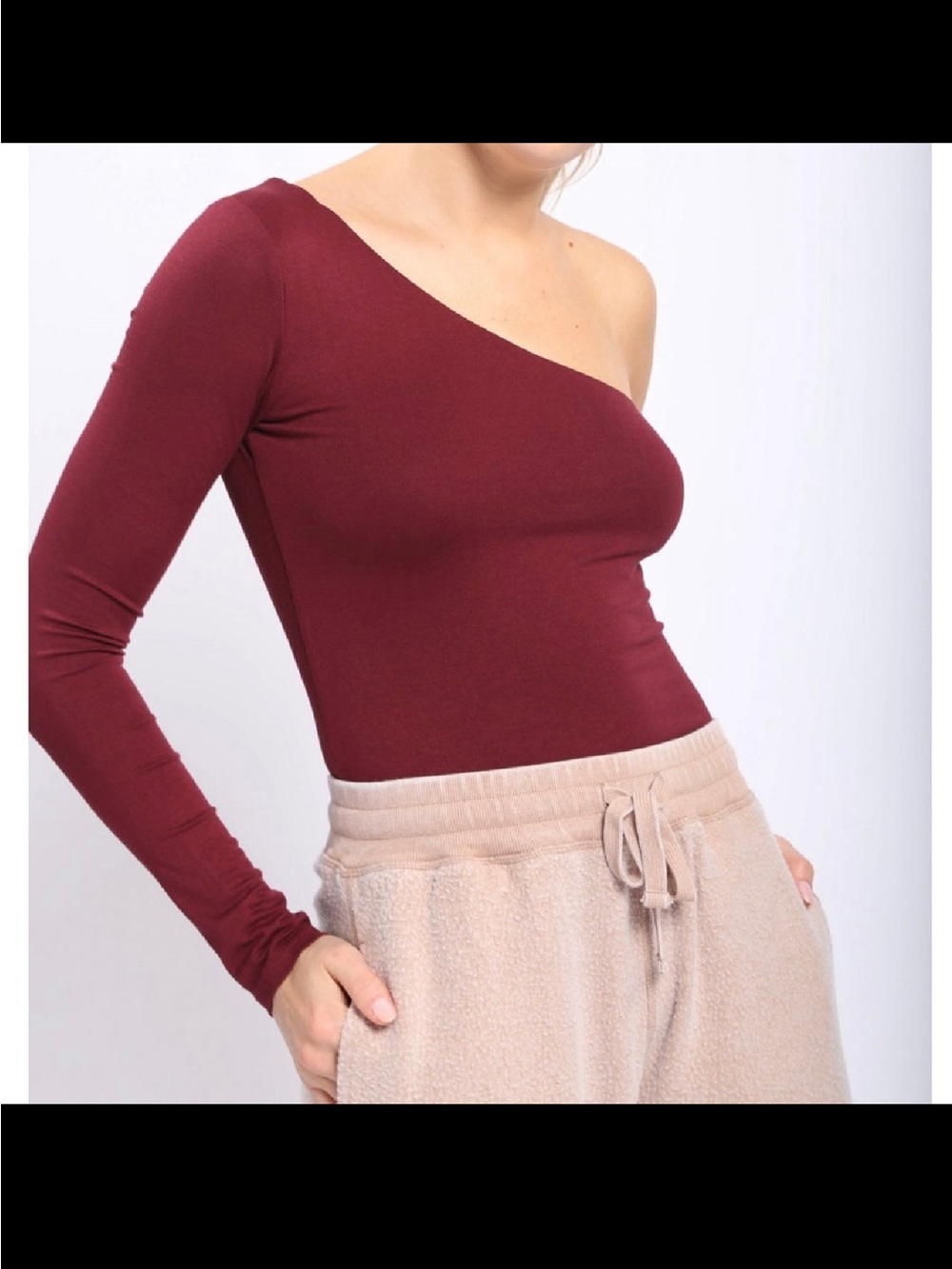 Mono B One-Shoulder Long-Sleeve Bodysuit - Wine